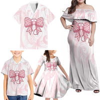 New Zealand Nurses RN Personalised Family Matching Off Shoulder Maxi Dress and Hawaiian Shirt Pink Stethoscope Coquette Bow Maori Motif