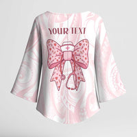 New Zealand Nurses RN Personalised Kimono Sleeve Blouse Pink Stethoscope Coquette Bow Maori Motif LT9 - Polynesian Pride