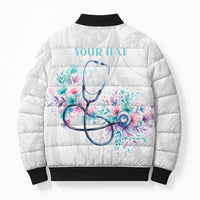 New Zealand Nurses RN Personalised Bomber Puffer Jacket Stethoscope Floral Maori Motif LT9 - Polynesian Pride