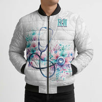 New Zealand Nurses RN Personalised Bomber Puffer Jacket Stethoscope Floral Maori Motif LT9 - Polynesian Pride