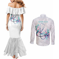 New Zealand Nurses RN Personalised Couples Matching Mermaid Dress and Long Sleeve Button Shirt Stethoscope Floral Maori Motif