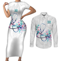 New Zealand Nurses RN Personalised Couples Matching Short Sleeve Bodycon Dress and Long Sleeve Button Shirt Stethoscope Floral Maori Motif