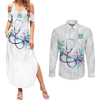New Zealand Nurses RN Personalised Couples Matching Summer Maxi Dress and Long Sleeve Button Shirt Stethoscope Floral Maori Motif