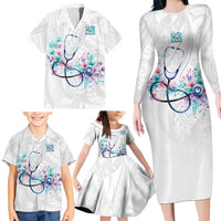 New Zealand Nurses RN Personalised Family Matching Long Sleeve Bodycon Dress and Hawaiian Shirt Stethoscope Floral Maori Motif