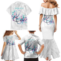 New Zealand Nurses RN Personalised Family Matching Mermaid Dress and Hawaiian Shirt Stethoscope Floral Maori Motif