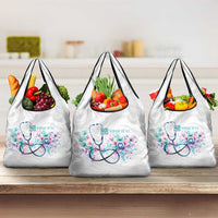 New Zealand Nurses RN Personalised Grocery Bag Stethoscope Floral Maori Motif LT9 3-pack One Size White - Polynesian Pride