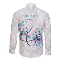 New Zealand Nurses RN Personalised Long Sleeve Button Shirt Stethoscope Floral Maori Motif LT9 - Polynesian Pride