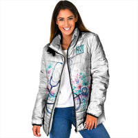 New Zealand Nurses RN Personalised Padded Jacket Stethoscope Floral Maori Motif LT9 Women White - Polynesian Pride