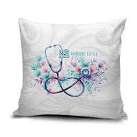 New Zealand Nurses RN Personalised Pillow Cover Stethoscope Floral Maori Motif LT9 White - Polynesian Pride
