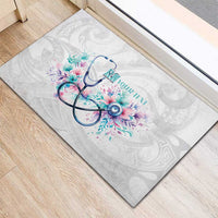 New Zealand Nurses RN Personalised Rubber Doormat Stethoscope Floral Maori Motif LT9 - Polynesian Pride
