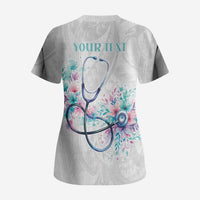 New Zealand Nurses RN Personalised Scrub Top Stethoscope Floral Maori Motif LT9 - Polynesian Pride