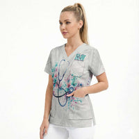 New Zealand Nurses RN Personalised Scrub Top Stethoscope Floral Maori Motif LT9 - Polynesian Pride