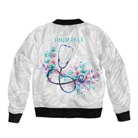 New Zealand Nurses RN Personalised Sleeve Zip Bomber Jacket Stethoscope Floral Maori Motif LT9 - Polynesian Pride