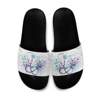 New Zealand Nurses RN Personalised Slide Sandals Stethoscope Floral Maori Motif LT9 White - Polynesian Pride