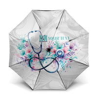 New Zealand Nurses RN Personalised Umbrella Stethoscope Floral Maori Motif LT9 One Size Folded 11.42 inch Opened Diameter 37.4 inch White - Polynesian Pride