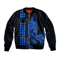 Custom Hawaii Sleeve Zip Bomber Jacket King Kamehameha - Blue LT9 Unisex Blue - Polynesian Pride