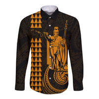 Custom Hawaii Long Sleeve Button Shirt King Kamehameha - Gold LT9 Unisex Gold - Polynesian Pride