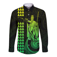 Custom Hawaii Long Sleeve Button Shirt King Kamehameha - Lime LT9 Unisex Lime - Polynesian Pride