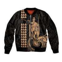 Custom Hawaii Sleeve Zip Bomber Jacket King Kamehameha - Nude LT9 Unisex Nude - Polynesian Pride