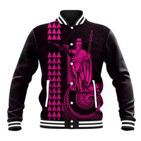 Custom Hawaii Baseball Jacket King Kamehameha - Pink LT9 Unisex Pink - Polynesian Pride