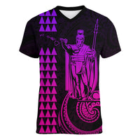 Custom Hawaii Women V Neck T Shirt King Kamehameha - Pink Gradient LT9 Female Pink Gradient - Polynesian Pride