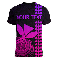 Custom Hawaii Women V Neck T Shirt King Kamehameha - Pink Gradient LT9 - Polynesian Pride