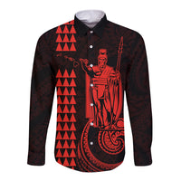 Custom Hawaii Long Sleeve Button Shirt King Kamehameha - Red LT9 Unisex Red - Polynesian Pride
