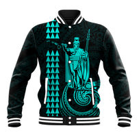 Custom Hawaii Baseball Jacket King Kamehameha - Turquoise LT9 Unisex Turquoise - Polynesian Pride
