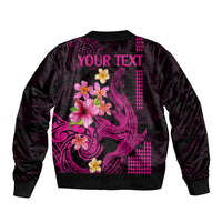 Custom Polynesian Bomber Jacket Hawaiian Warriors with Tribal Shark Tattoos - Pink LT9 - Polynesian Pride