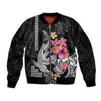 Custom Polynesian Sleeve Zip Bomber Jacket Hawaiian Warriors with Tribal Shark Tattoos - White LT9 Unisex White - Polynesian Pride
