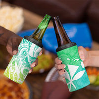 Polynesian Tribal Plumeria 4 in 1 Can Cooler Tumbler with Hawaii Kanaka Maoli Green Gradient Version