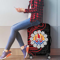 Tahitian Coat Of Arm and Tiare Flower Luggage Cover Polynesian Tribal Tattoo