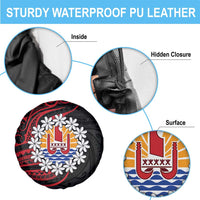 Tahitian Coat Of Arm and Tiare Flower Spare Tire Cover Polynesian Tribal Tattoo