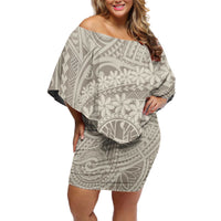 Tahitian Tiare Flower Off Shoulder Short Dress Beige Polynesian Pattern