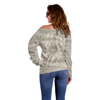 Tahitian Tiare Flower Off Shoulder Sweater Beige Polynesian Pattern LT9 - Polynesian Pride