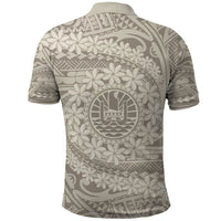 Tahitian Tiare Flower Polo Shirt Beige Polynesian Pattern