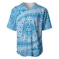 Tahitian Tiare Flower Baseball Jersey Blue Polynesian Pattern