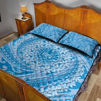 Tahitian Tiare Flower Quilt Bed Set Blue Polynesian Pattern
