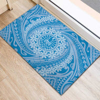 Tahitian Tiare Flower Rubber Doormat Blue Polynesian Pattern