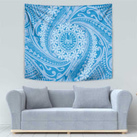 Tahitian Tiare Flower Tapestry Blue Polynesian Pattern