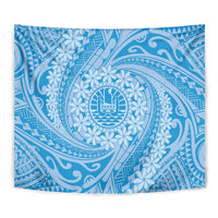 Tahitian Tiare Flower Tapestry Blue Polynesian Pattern