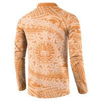 Tahitian Tiare Flower Button Sweatshirt Gold Polynesian Pattern