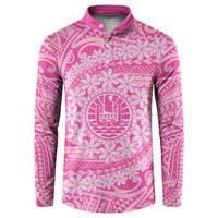 Tahitian Tiare Flower Button Sweatshirt Pink Polynesian Pattern LT9 Pink - Polynesian Pride