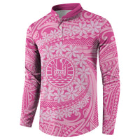 Tahitian Tiare Flower Button Sweatshirt Pink Polynesian Pattern LT9 - Polynesian Pride