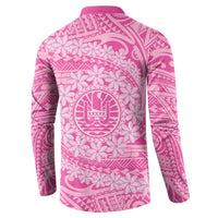 Tahitian Tiare Flower Button Sweatshirt Pink Polynesian Pattern LT9 - Polynesian Pride