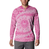 Tahitian Tiare Flower Button Sweatshirt Pink Polynesian Pattern LT9 - Polynesian Pride