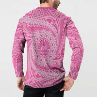 Tahitian Tiare Flower Button Sweatshirt Pink Polynesian Pattern LT9 - Polynesian Pride