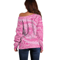 Tahitian Tiare Flower Off Shoulder Sweater Pink Polynesian Pattern LT9 - Polynesian Pride