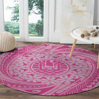 Tahitian Tiare Flower Round Carpet Pink Polynesian Pattern