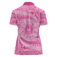 Tahitian Tiare Flower Women Polo Shirt Pink Polynesian Pattern
